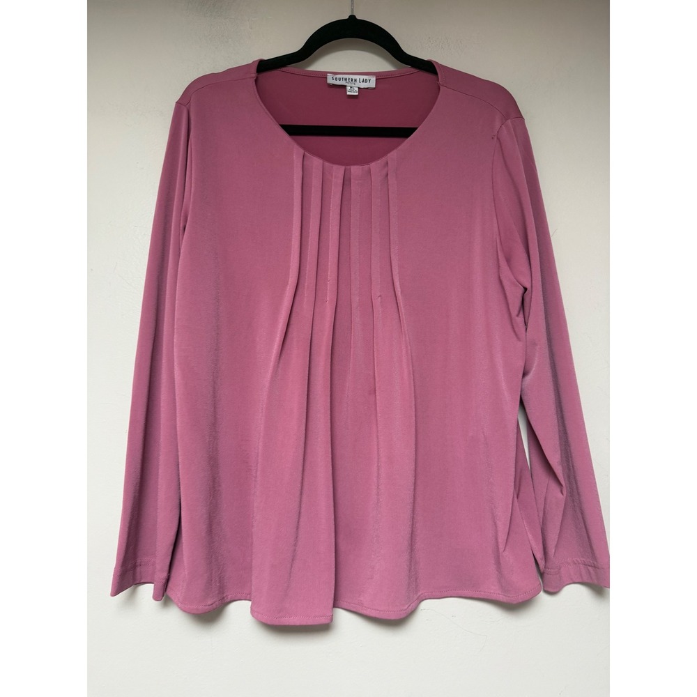 Southern Lady Petite Pink Pleated Long Sleeve Tunic Top Women's PL